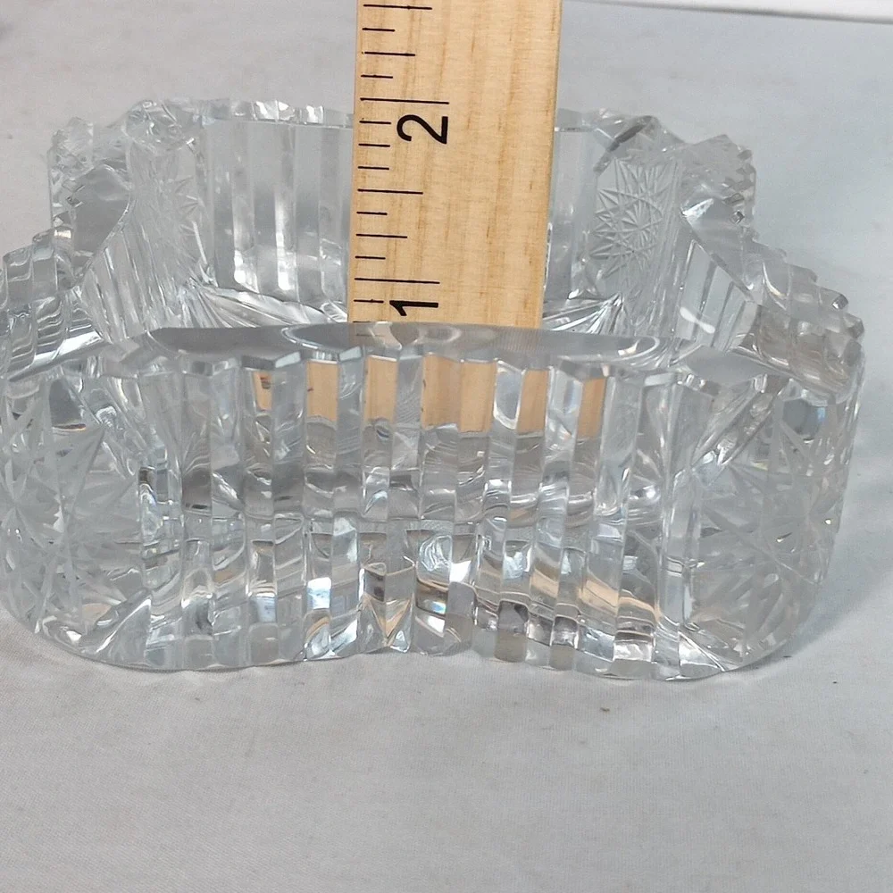 Set of 2 VTG Cigar Ashtray Cut Crystal Glass Tobacciana Heavy Diamond Sawtooth